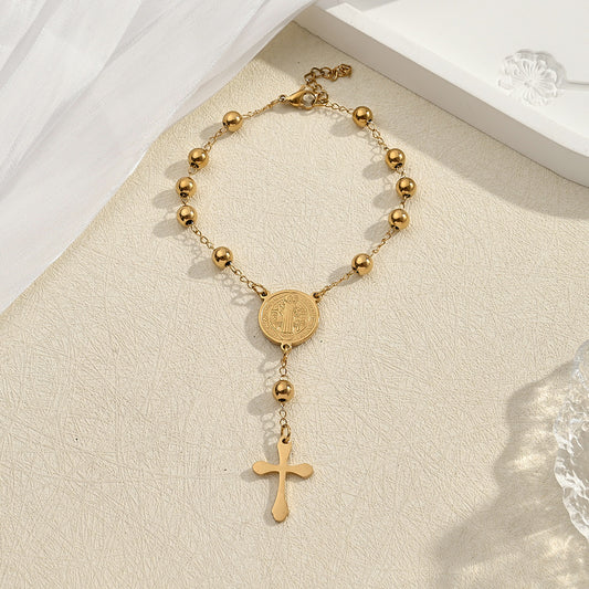 Pulsera Denario de San Benito con Cruz Dorada