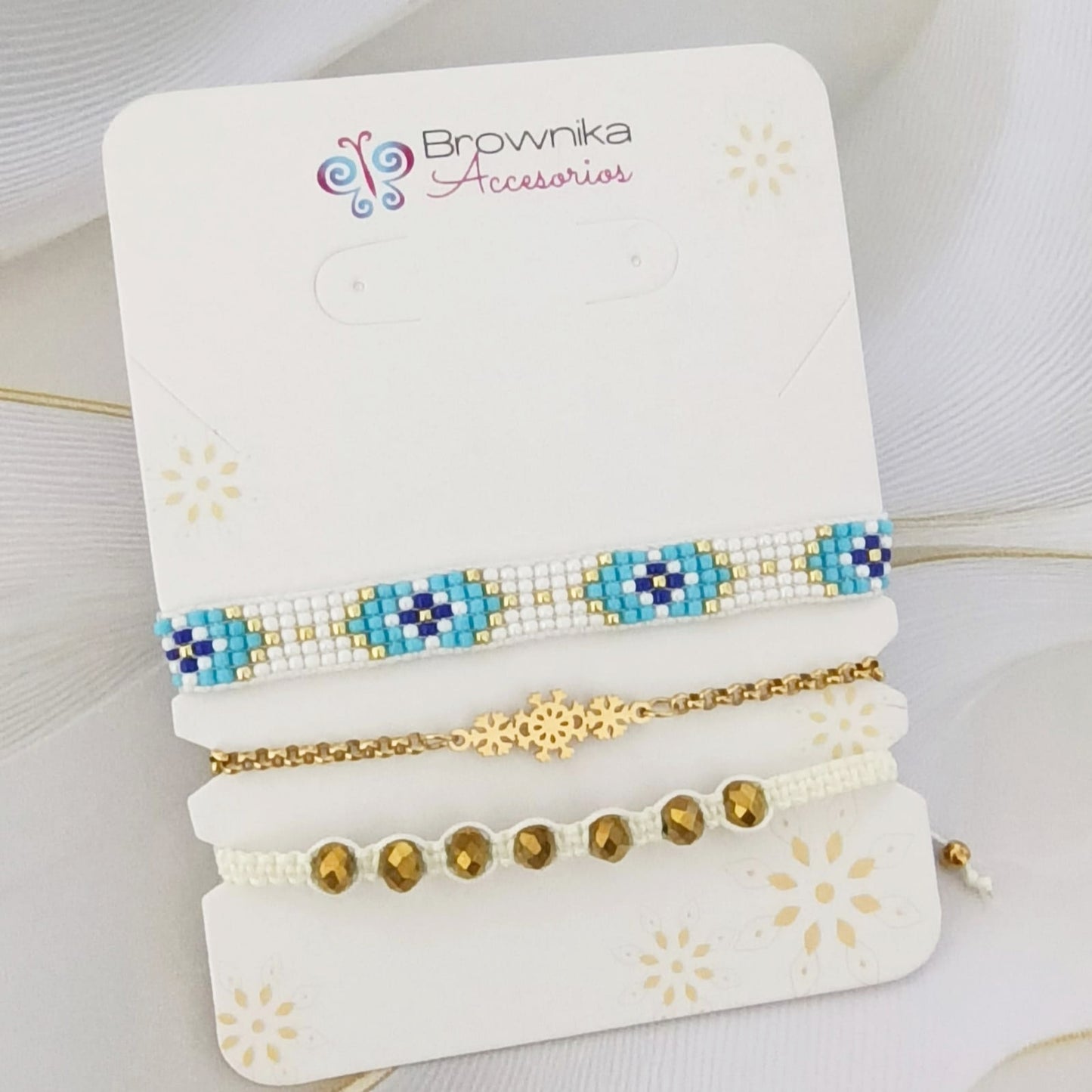 set pulseras ojo turco mujer ajustables artesanales Brownika Accesorios
