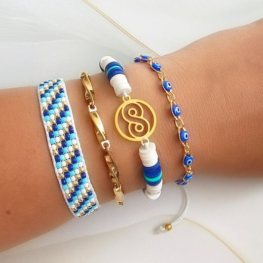 Set Pulseras Mujer Ojo Turco, Infinito y Diseño Boho Ajustable