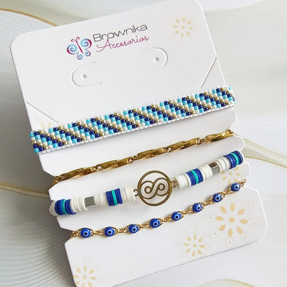 Set Pulseras Mujer Ojo Turco, Infinito y Diseño Boho Ajustable