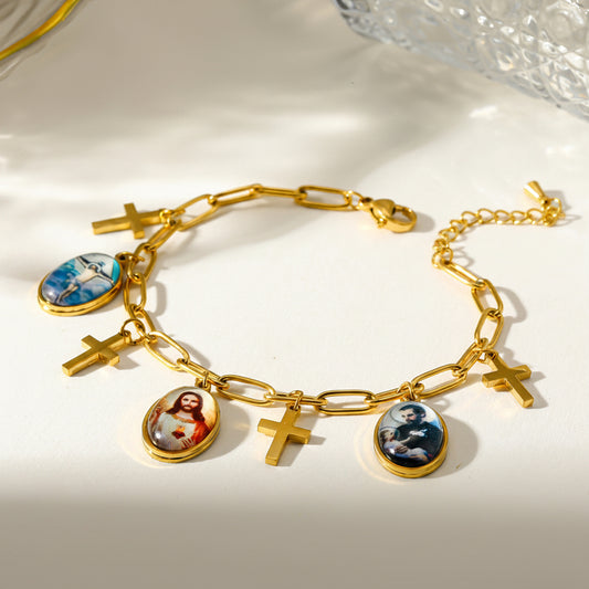 Pulsera Religiosa Dorada Multidijes (charms) Jesús