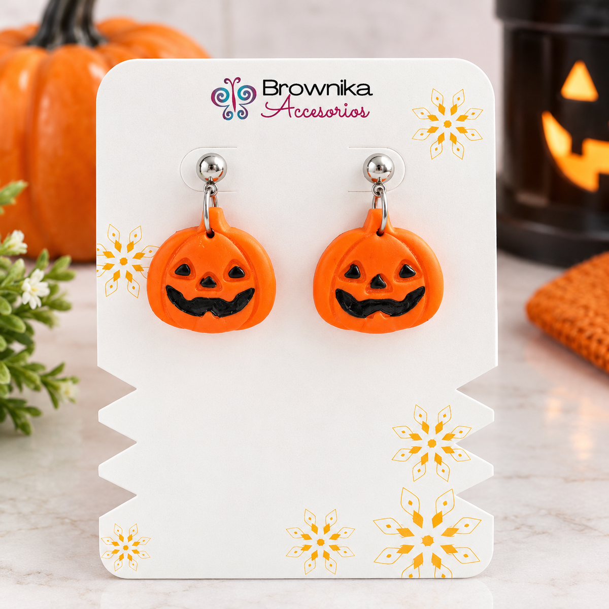 Aretes de Calabaza de Halloween Hechos a Mano en Arcilla Polimérica