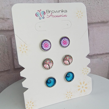 Set de Topos x3 Mandala, Estelar & Árbol de la Vida – Acero Hipoalergénico