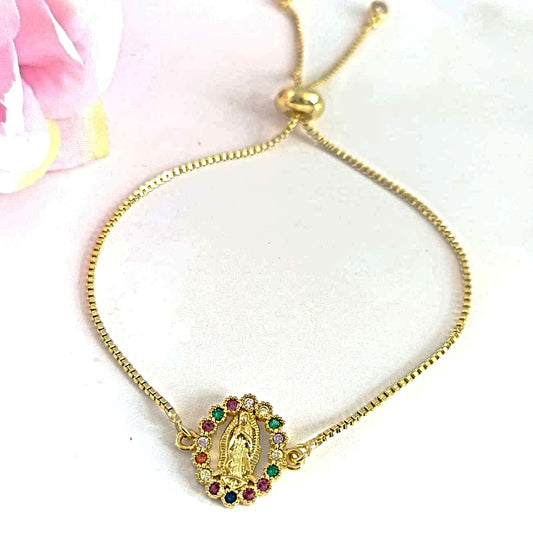 Pulsera virgen Guadalupe pequeña circones colores dorada para mujer