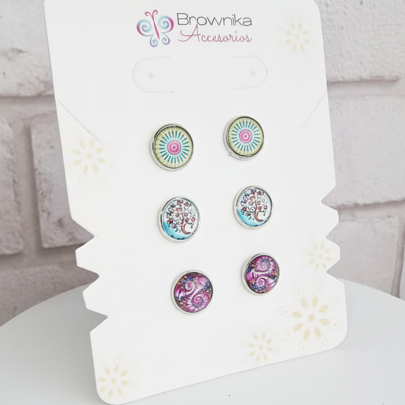 Set de Topos x3 Mandala, Estelar & Árbol de la Vida – Acero Hipoalergénico
