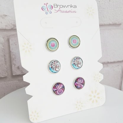 Set de Topos x3 Mandala, Estelar & Árbol de la Vida – Acero Hipoalergénico