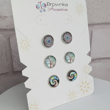 Set de Topos x3 Mandala, Estelar & Árbol de la Vida – Acero Hipoalergénico