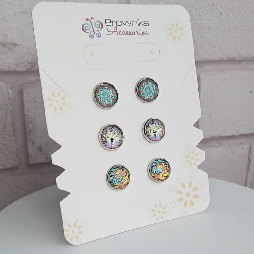 Set de Topos x3 Mandala, Estelar & Árbol de la Vida – Acero Hipoalergénico