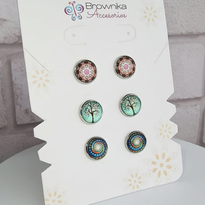 Set de Topos x3 Mandala, Estelar & Árbol de la Vida – Acero Hipoalergénico