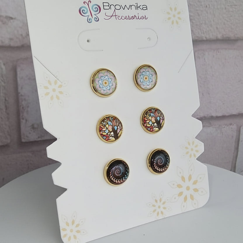 Set de Topos x3 Mandala, Estelar & Árbol de la Vida – Acero Hipoalergénico