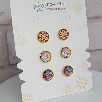 Set de Topos x3 Mandala, Estelar & Árbol de la Vida – Acero Hipoalergénico