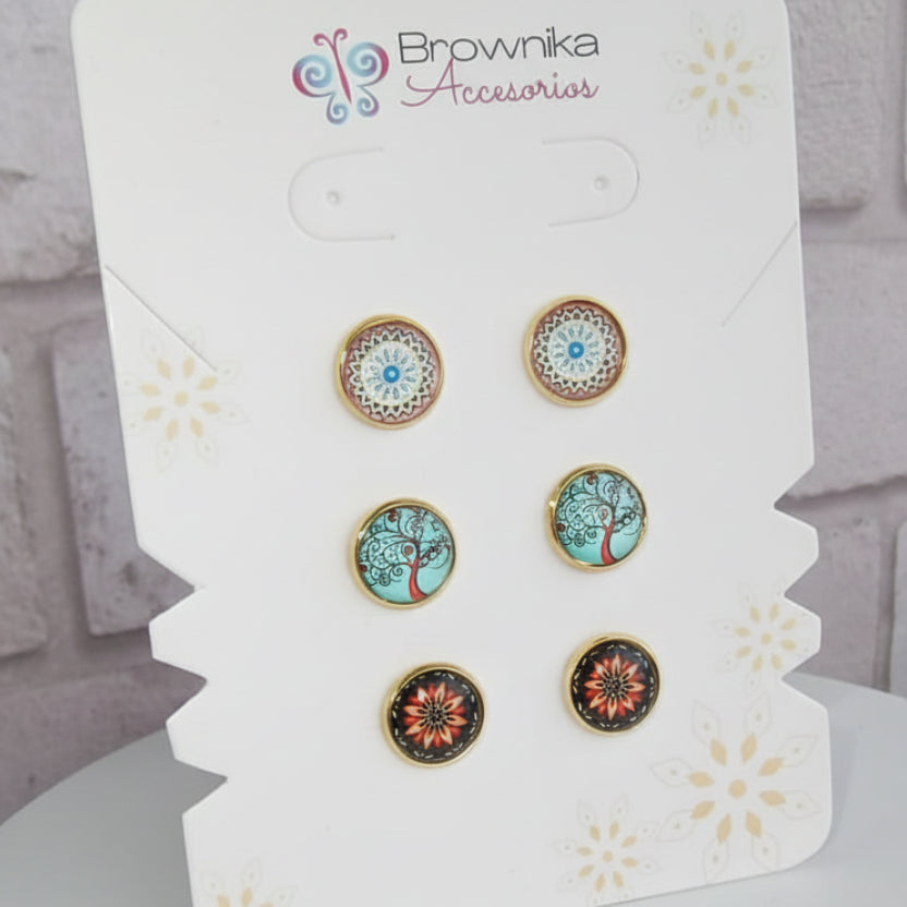 Set de Topos x3 Mandala, Estelar & Árbol de la Vida – Acero Hipoalergénico