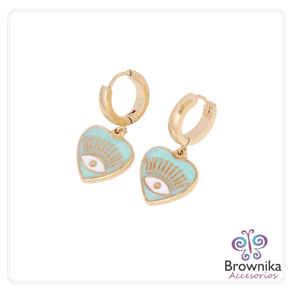 Aretes Huggies Corazón Aguamarina