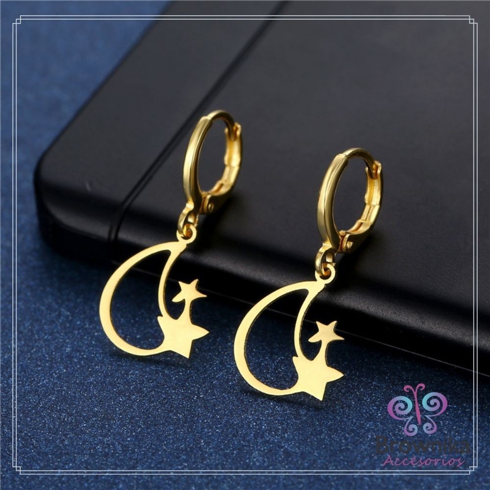 Aretes Luna y Estrellas Gancho Español