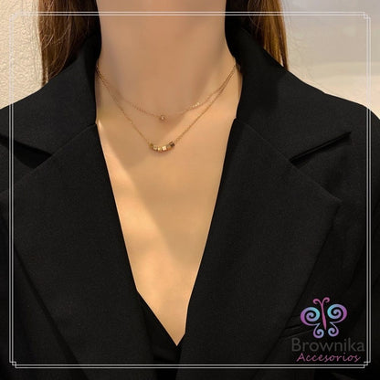 Cadena Corta Minimalista Doble Oro Rosa