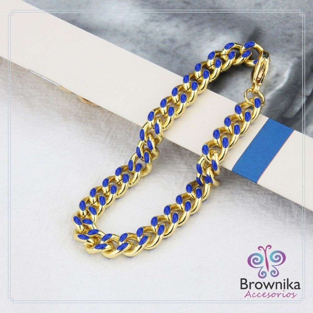 Pulsera Cadena Eslabones Acero Azul