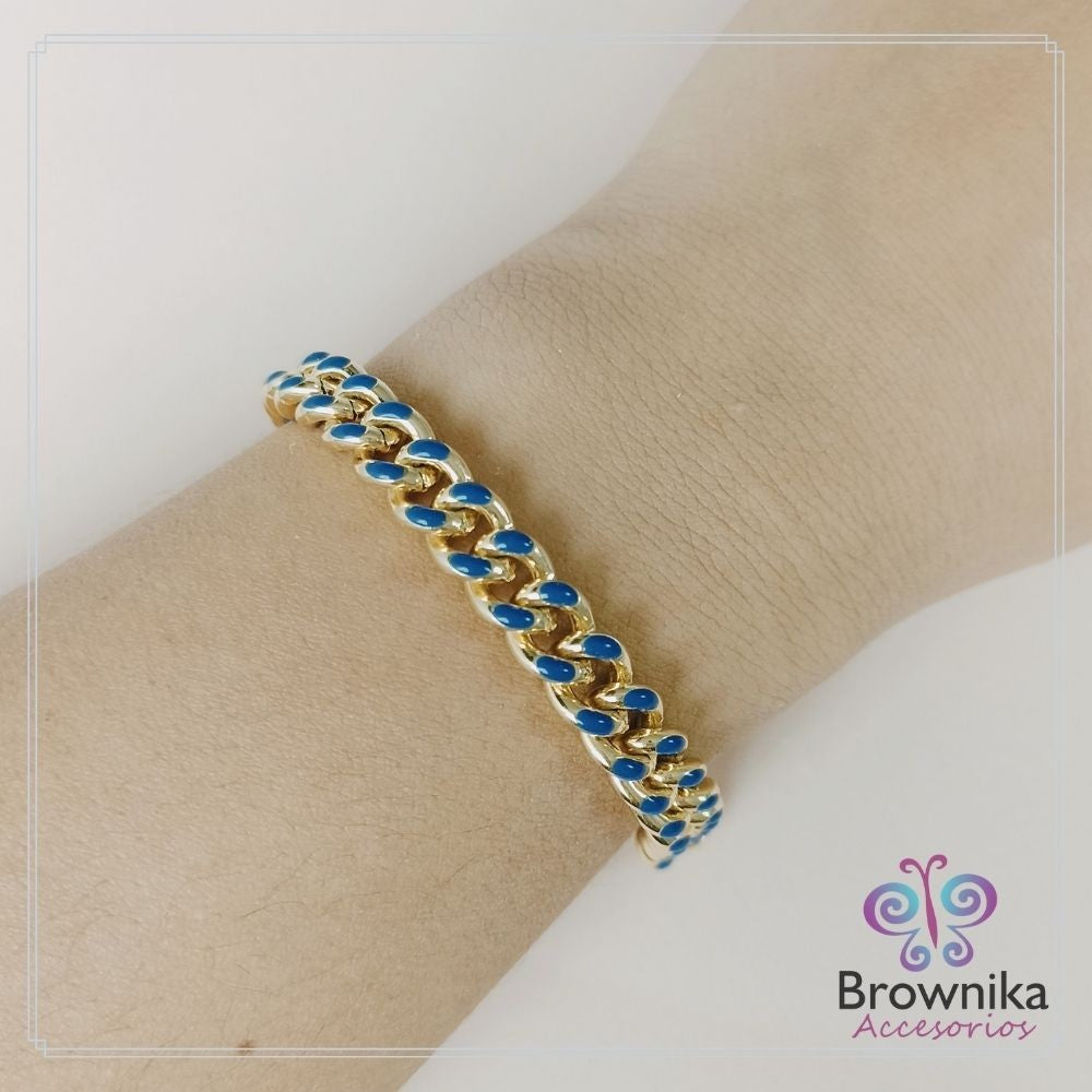 Pulsera Cadena Eslabones Acero Azul